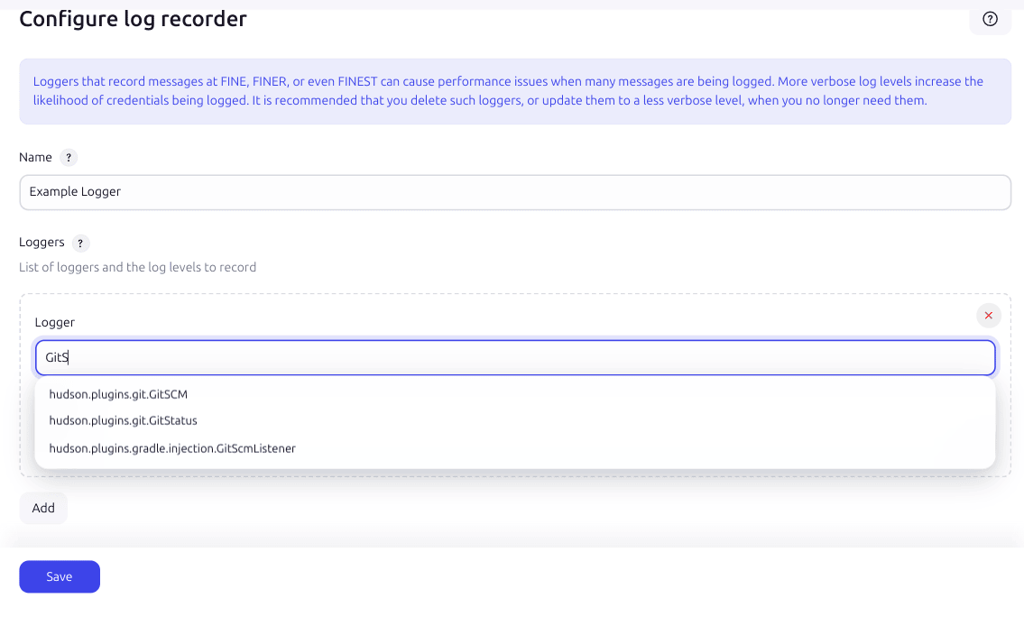 Specify loggers